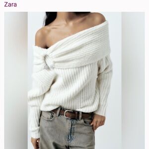 Zara Cream Off-the-Shoulder Sweater